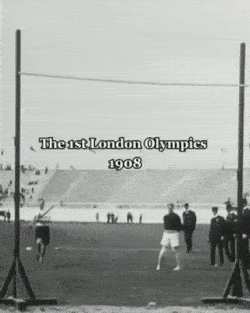A black and white video of the first olympics from 1908. Including various sports which by today's standards seems not impressive