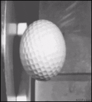 A golf ball hits a steel plate in slow motion and deforms like rubber